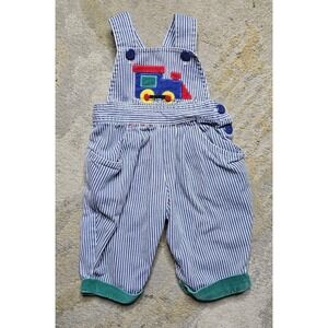 Vintage Corduroy/denim Pin Stripe Overalls Size 12 Months Train Snap